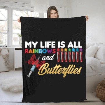 Discover Reaction Glass Butterfly Rainbow Phlebotomy Labora Fleece Blankets