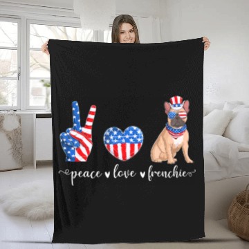 Discover Peace Love Frenchie Patriotic US Flag 4th July Fleece Blankets
