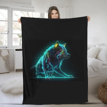 Discover Neon Moon Wolf Fleece Blankets