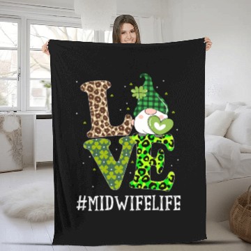Discover Midwife Love St PatricDay Gnome Leopard Fleece Blankets