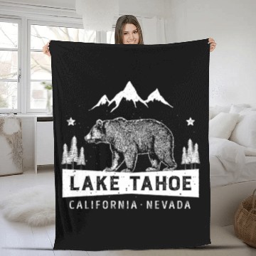 Discover Lake Tahoe California Nevada Bear Fleece Blankets