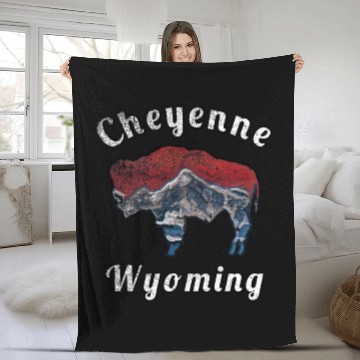 Discover Cheyenne Wyoming With Flag Themed Mountain Scenery Fleece Blankets