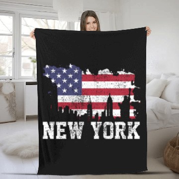 Discover New York City Nyc Skyline Usa Flag America Fleece Blankets