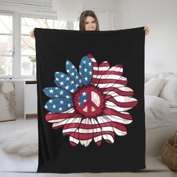 Discover American Flag Flower Independence Day Sunflower 4T Fleece Blankets