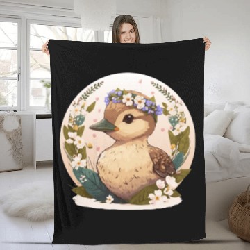 Discover Cottagecore Cute Baby Duck Flower Kawaii Duckling Fleece Blankets