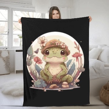 Discover Cute Cottagecore Baby Frog Toad Frog Lovers Fleece Blankets