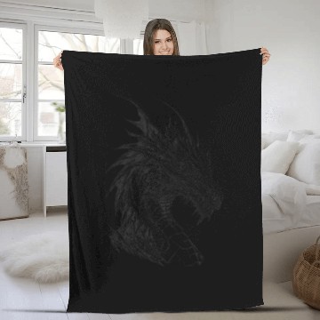 Discover Mythical Dragon. An Epic Grayscale Legend. Fleece Blankets