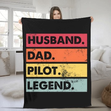 Discover Husband Dad Pilot Legend Airplane Aviation Dad Fleece Blankets