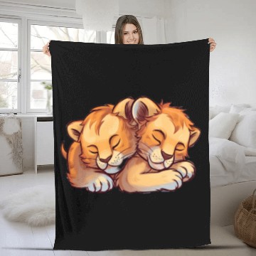 Discover Sleeping Lion Cubs Fleece Blankets