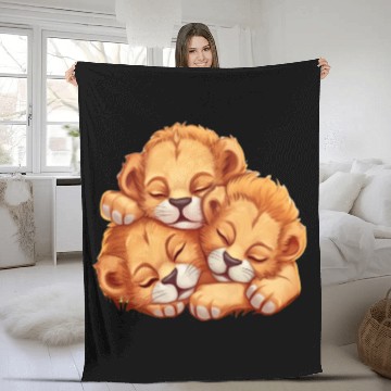 Discover Sleeping lion cubs Fleece Blankets