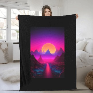 Discover Luminous Peaks: Synthwave Serenity Fleece Blankets