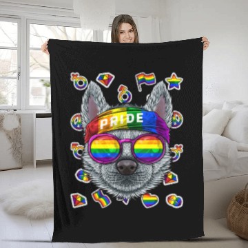 Discover Lgbt Husky Gay Pride Month Dog Rainbow Lesbian Fleece Blankets