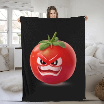 Discover A realistic tomato with angry face cartoon style Fleece Blankets