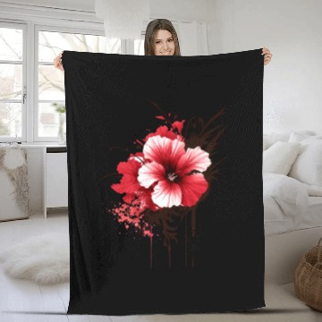 Discover A red hibiscus flower ink drawing Fleece Blankets