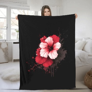 Discover A red hibiscus flower ink drawing Fleece Blankets