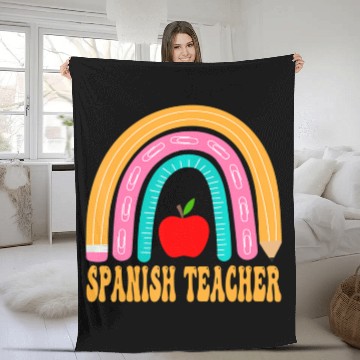 Discover Spanish Teacher Rainbow Pencil Back To School Appr Fleece Blankets