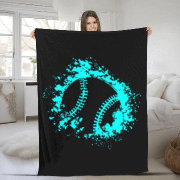 Discover Softball Distressed Ball Teal Black Fleece Blankets