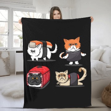 Discover Sushi Persian Cat For Funny Cat Lover Sushi Lover Fleece Blankets
