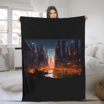 Discover Chicago Cyber Punk Fleece Blankets