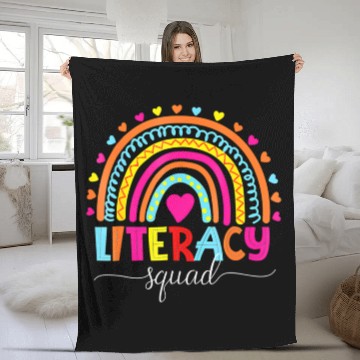 Discover Literacy Squad Reading Teacher Rainbow Back To Sch Fleece Blankets