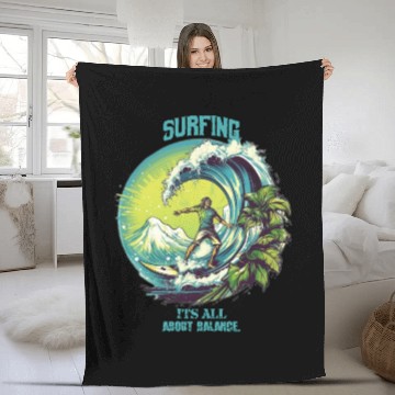 Discover Surfing its all about balance Fleece Blankets