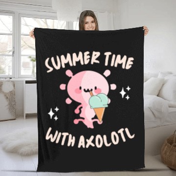 Discover Funny SummerTime with axolotl Cute Kawaii Axolotl Fleece Blankets