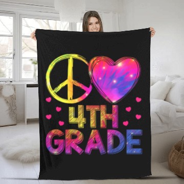 Discover Tie Dye Peace Love 4th Grade Teacher Student Back Fleece Blankets