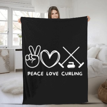 Discover Peace Love Curling Retro Curling Lover Sport Lover Fleece Blankets