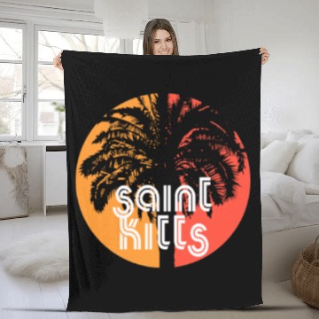 Discover Saint Kitts Artistic Vacation Souvenir Palm Tree Fleece Blankets