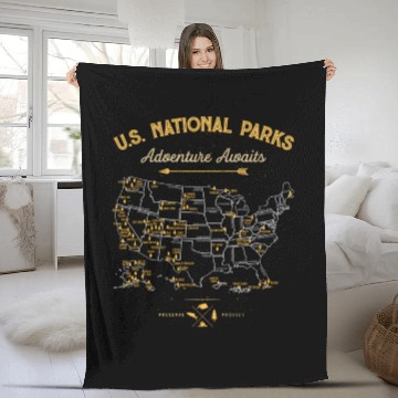 Discover 62 National Par Map Us Park Camping Hiking Fleece Blankets