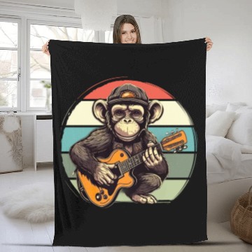 Discover Monkey Chimpanzee Playing Acousitc Rock Guitar Fleece Blankets