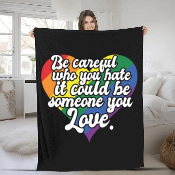 Discover Be Careful Who You Hate Rainbow Heart Pride Flag Fleece Blankets
