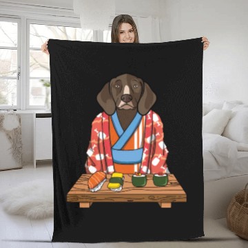 Discover Kawaii Japanese German Shorthaired Pointer Kimono Fleece Blankets