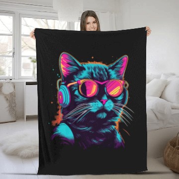 Discover 80s Cat Music Fleece Blankets