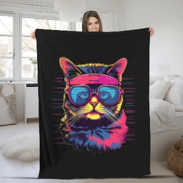 Discover 80s Cat Style Fleece Blankets