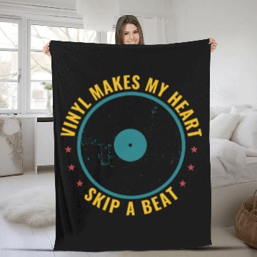 Discover Vinyl Makes My Heart Skip A Beat Funny Record Fleece Blankets