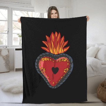 Discover Flaming Sacred Heart Mecan Folk Devotion Symbol Fleece Blankets
