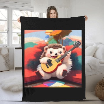 Discover Cute Hedgehog playing Guitar Fleece Blankets