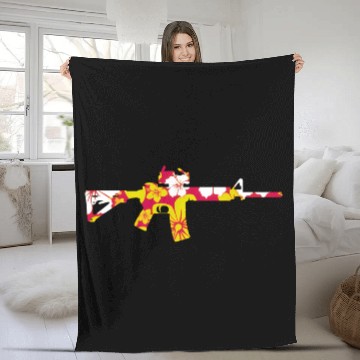 Discover Tropical Gun Firearm Beach Hawaiian Aloha Ar-15 Fleece Blankets