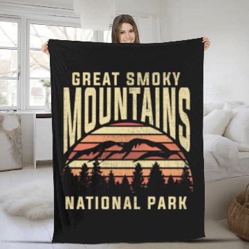 Discover Retro National Park Great Smoky Mountains National Fleece Blankets