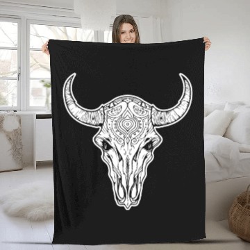 Discover Cow Skull Boho Fleece Blankets