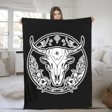 Discover Cow Skull Boho Fleece Blankets
