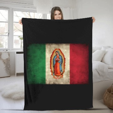 Discover Our Lady Virgen De Guadalupe Mecan Flag Fleece Blankets