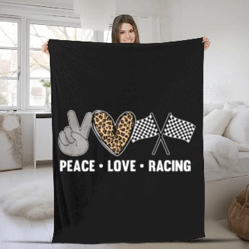 Discover Women'S Racing Peace Love Racing Race Flag Fleece Blankets