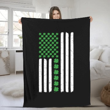 Discover St Patric Day Shamrock Us Flag Shenanigans Fleece Blankets