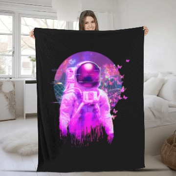 Discover Vaporwave Retrowave Astronaut Space Butterflies Fleece Blankets
