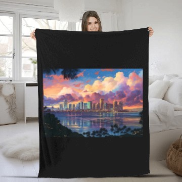 Discover Anime Honolulu A Vibrant Anime Inspired Skyline Fleece Blankets