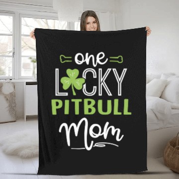 Discover One Lucky Pitbull Dog Mom St Patric Day Fleece Blankets