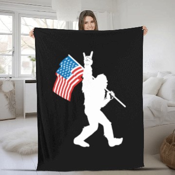 Discover Bigfoot Rock And Roll Usa Flag For Sasquatch Fleece Blankets