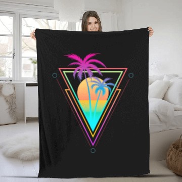 Discover 1980S 1990S Vaporwave Palm Trees Sunset Beach Surf Fleece Blankets